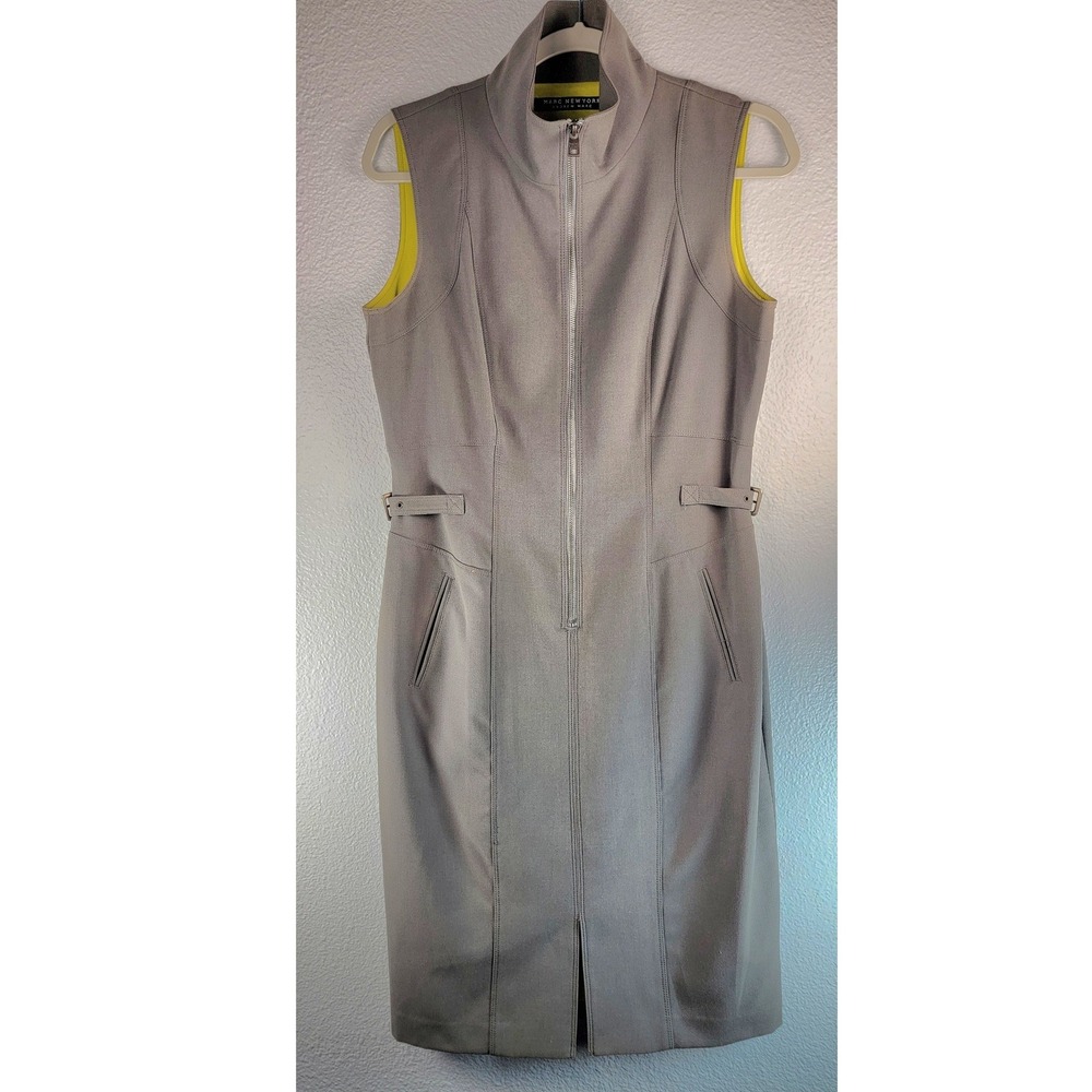 Marc New York Andrew Marc Grey Sleeveless Full Zip Sheath Dress Neon Lining Sz 8